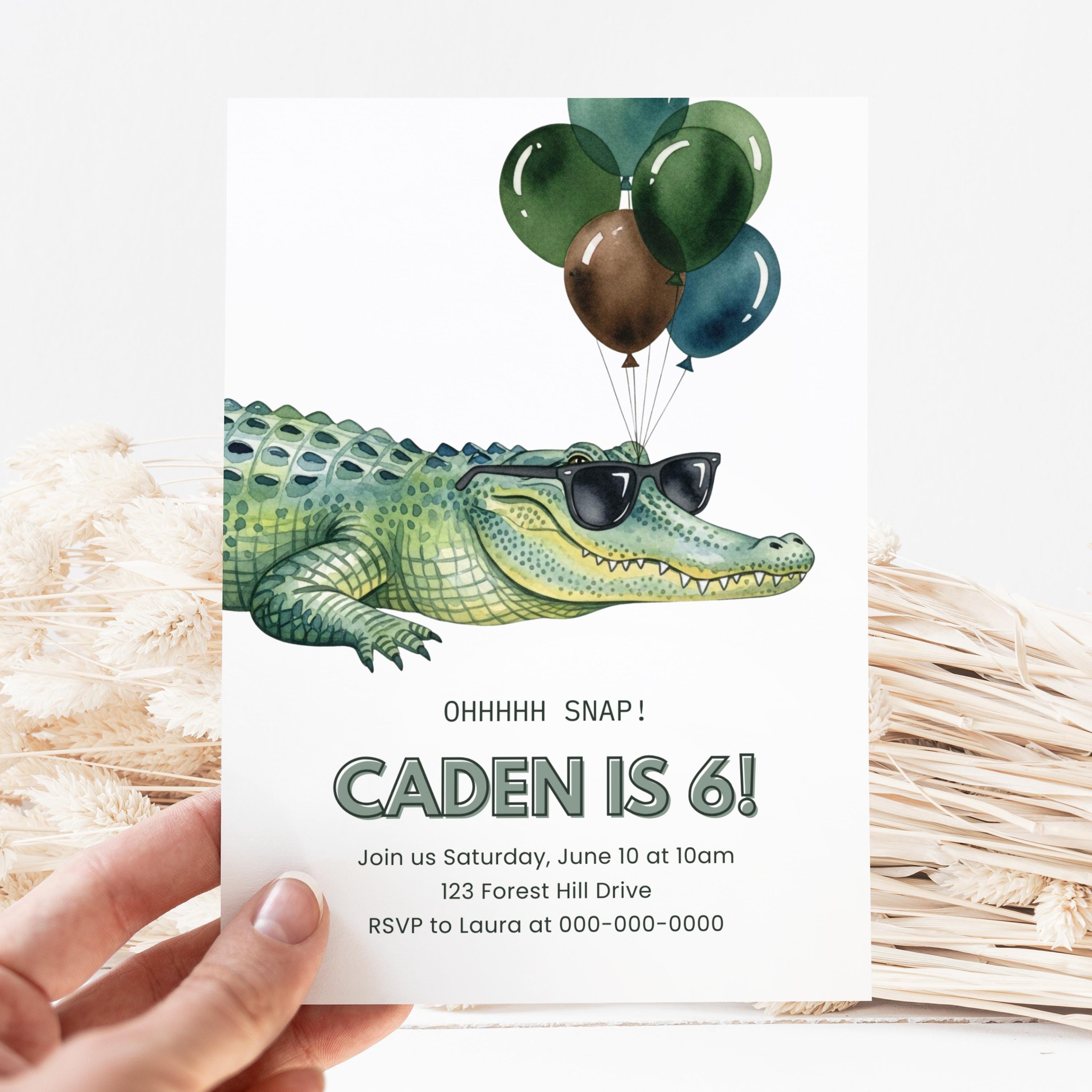 Cool Crocodile Birthday Canva Invite Template, 6th Birthday Party