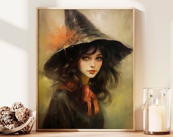 Retro Witch Printable Art Print | Halloween Decor, Vintage Aesthetic, 1950s Wall Art