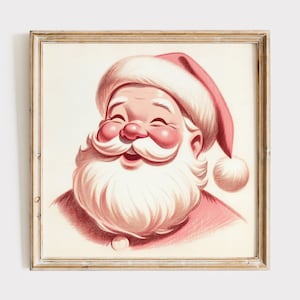 Square Santa Print, 1950s Retro Santa Claus Printable Art Print, Retro Christmas Decor, Vintage Inspired Santa Claus Print