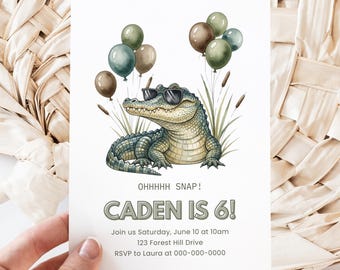 Cool Alligator Canva Invite Template, Kids Birthday Party, Editable Canva Invitation, Boys Party, Unique Party Invite, Crocodile Birthday