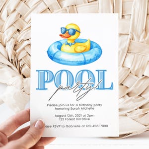 Pool Party Canva Invite Template, Duck Birthday Party Invitation, Summer Splash Printable, Editable Digital Download, Kids Pool Party