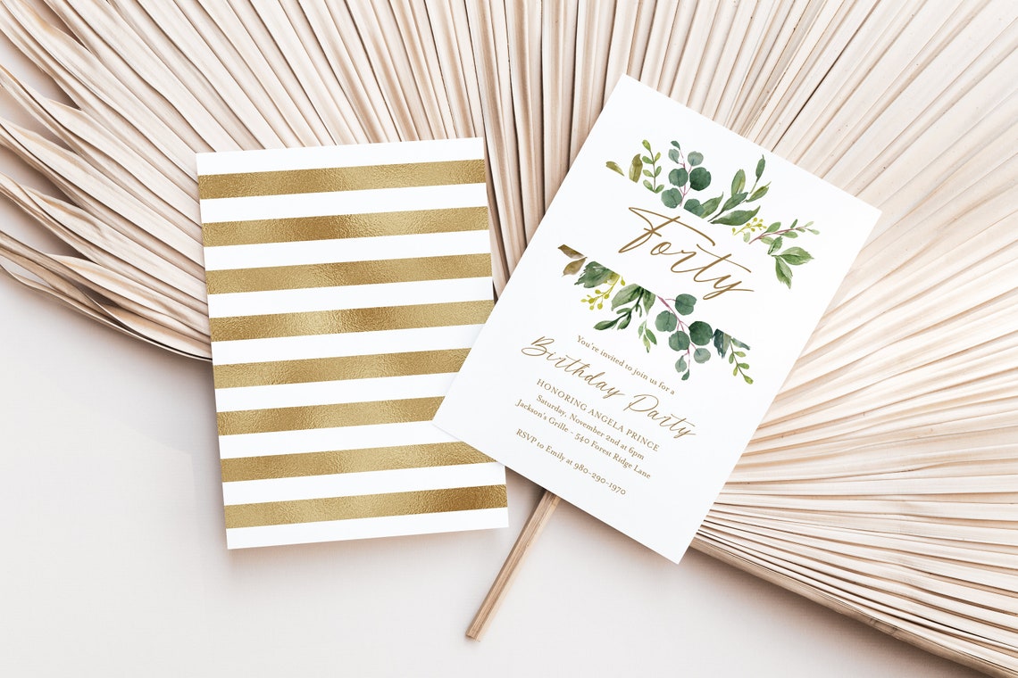 Greenery 40th Birthday Invitation Editable Printable CORJL - Etsy