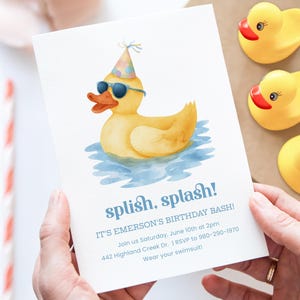 Rubber Duck Birthday Pool Party Invitation • Editable Summer Swim Invite for Kids • Corjl Template • Splish Splash Water Party