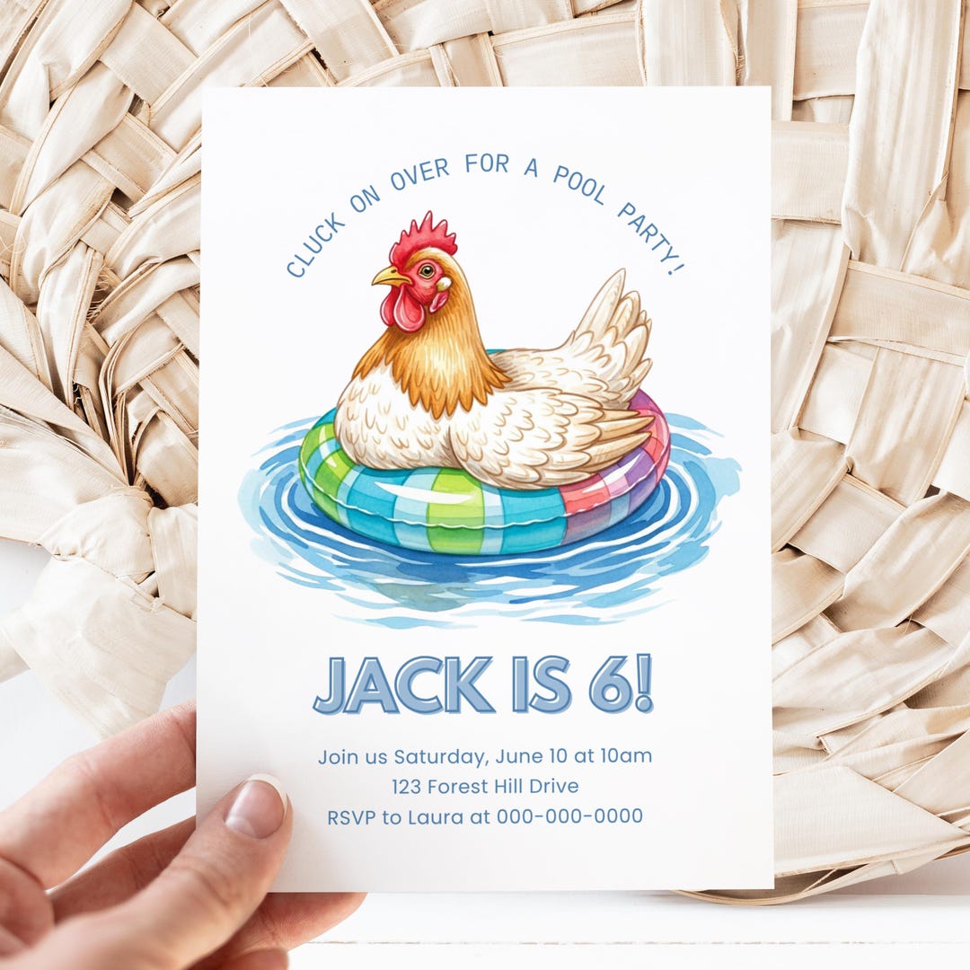 Chicken Pool Party Invitation Canva Template, Editable Birthday Invite ...