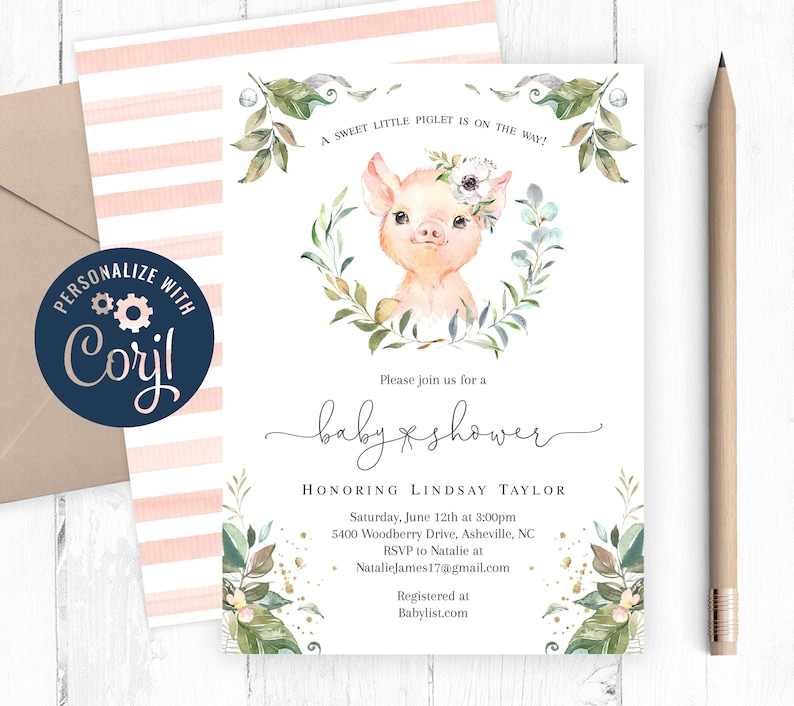 Editable Pig Baby Shower Invitation Diy Invite Template Etsy