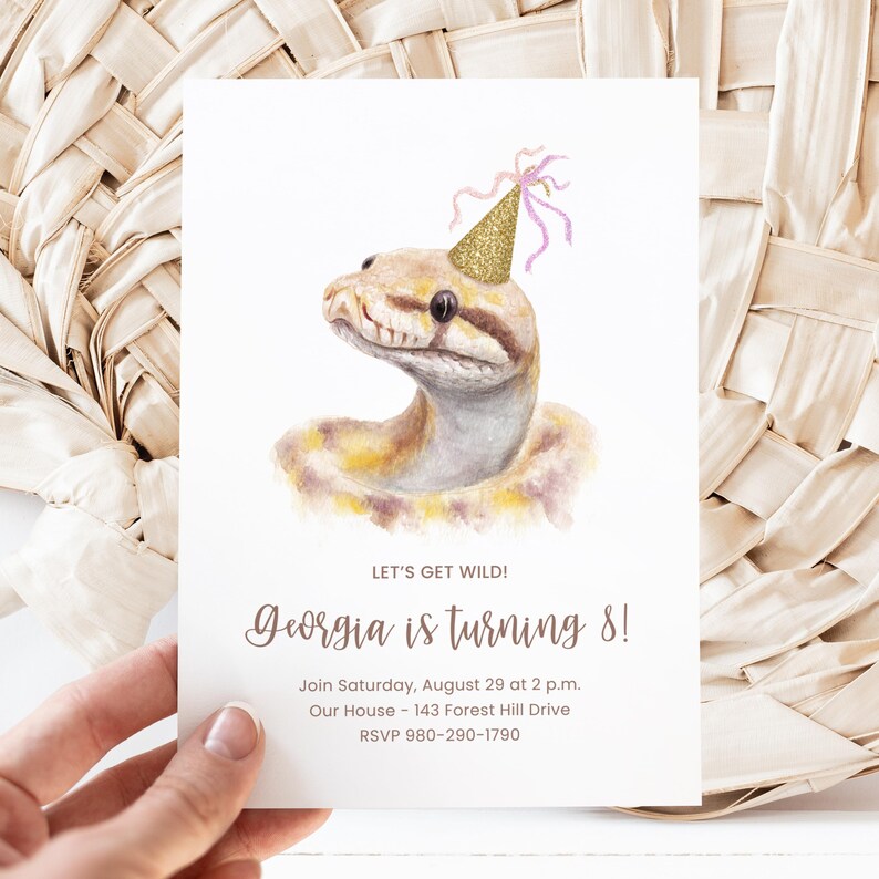 Snake Birthday Party Canva Invite Template, Ball Python, Reptile ...