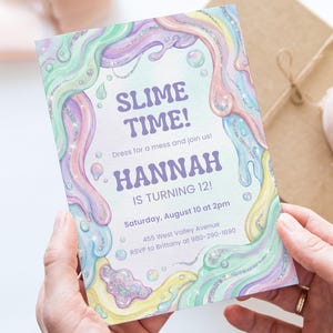 Slime Party Invitation Canva Template, Editable Pastel Watercolor Slime Birthday Invite, Glitter Drip Art Kids Party, Instant Download