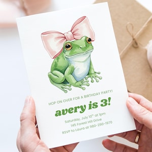 Frog Birthday Canva Invite Template, Girl Birthday Party, Watercolor Animals Invitation, Printable Cute Toad Invite, Customizable Design