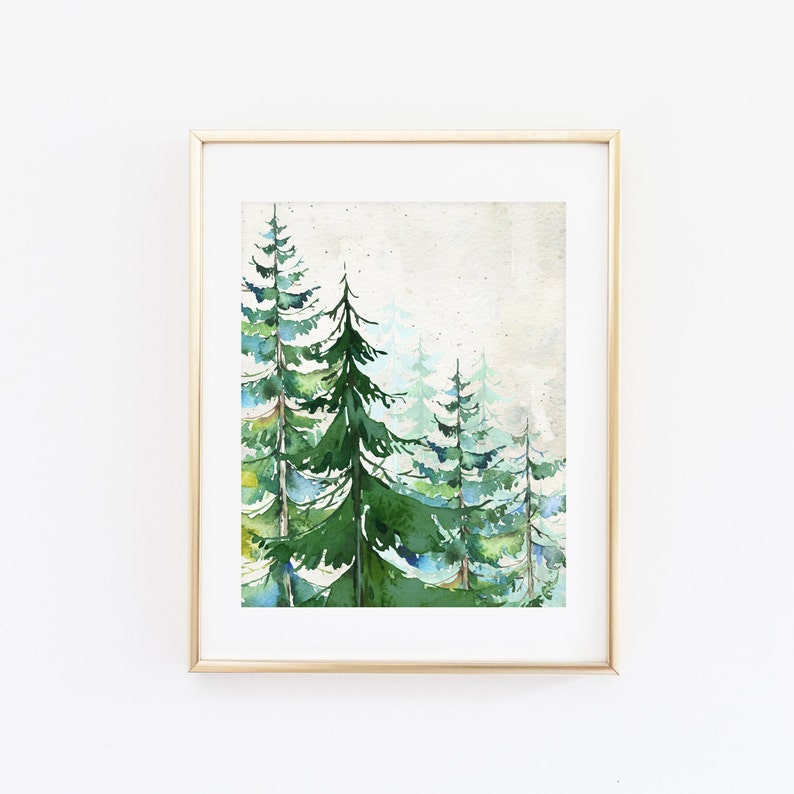 Watercolor Evergreen Trees 5x7 8x10 Printable Art Print - Etsy UK