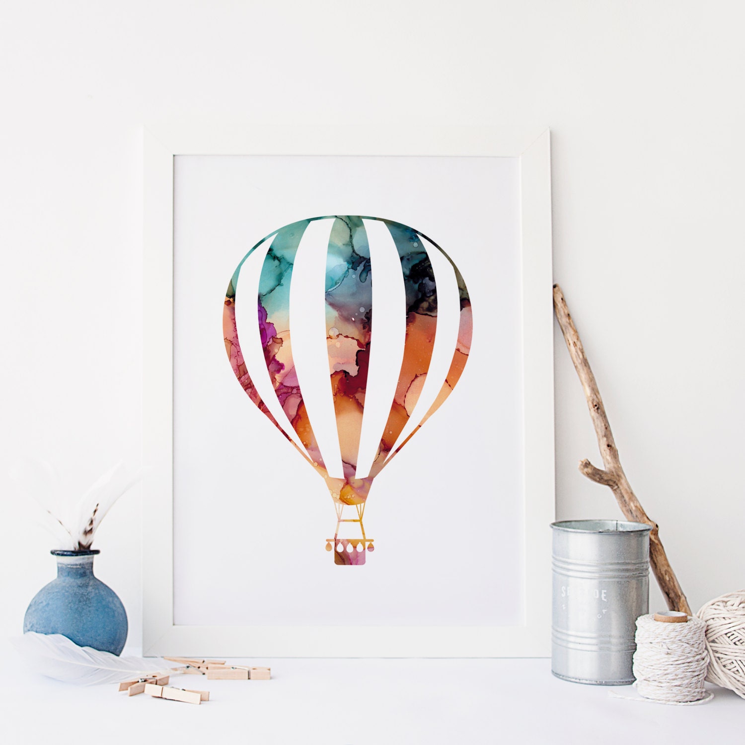 Hot Air Balloon Wall Art Print 8x10 Watercolor Nursery Wall Etsy