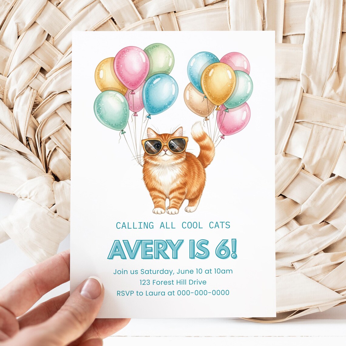 Invited Cool Cool Cat Birthday, Canva Invite Template, Editable Party Invitation ...
