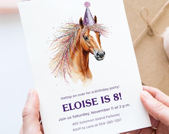 Horse Birthday Canva Invite Template, Girl Birthday Party, Horse Party Invitation, Editable Canva Template, Printable Invitation
