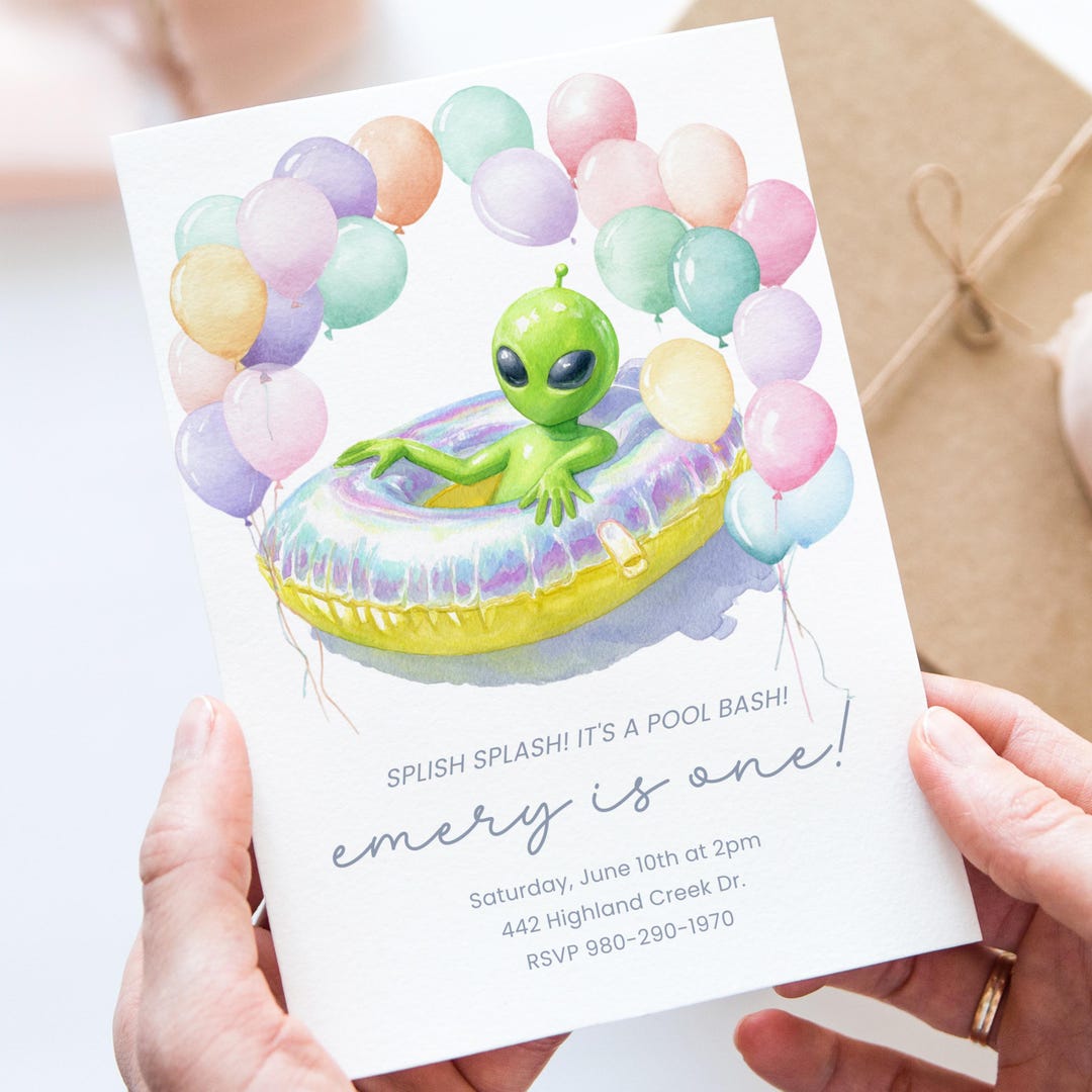 Alien Pool Party Invite, Outer Space Summer Birthday, Editable First ...