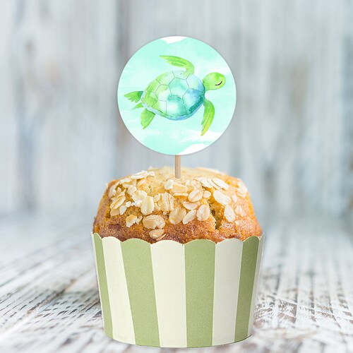 Turtle Cupcake Toppers Turtle Birthday Turtle Baby Shower Etsy