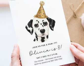 Dalmatian Canva Invite Template, Puppy Birthday Party, Dog Party Invite, Editable Canva Invitation, Pawty Invite, Pet Party