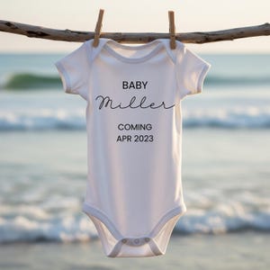 Faire-part de grossesse Canva, body bébé, téléchargement numérique, modèle modifiable, thème plage rustique