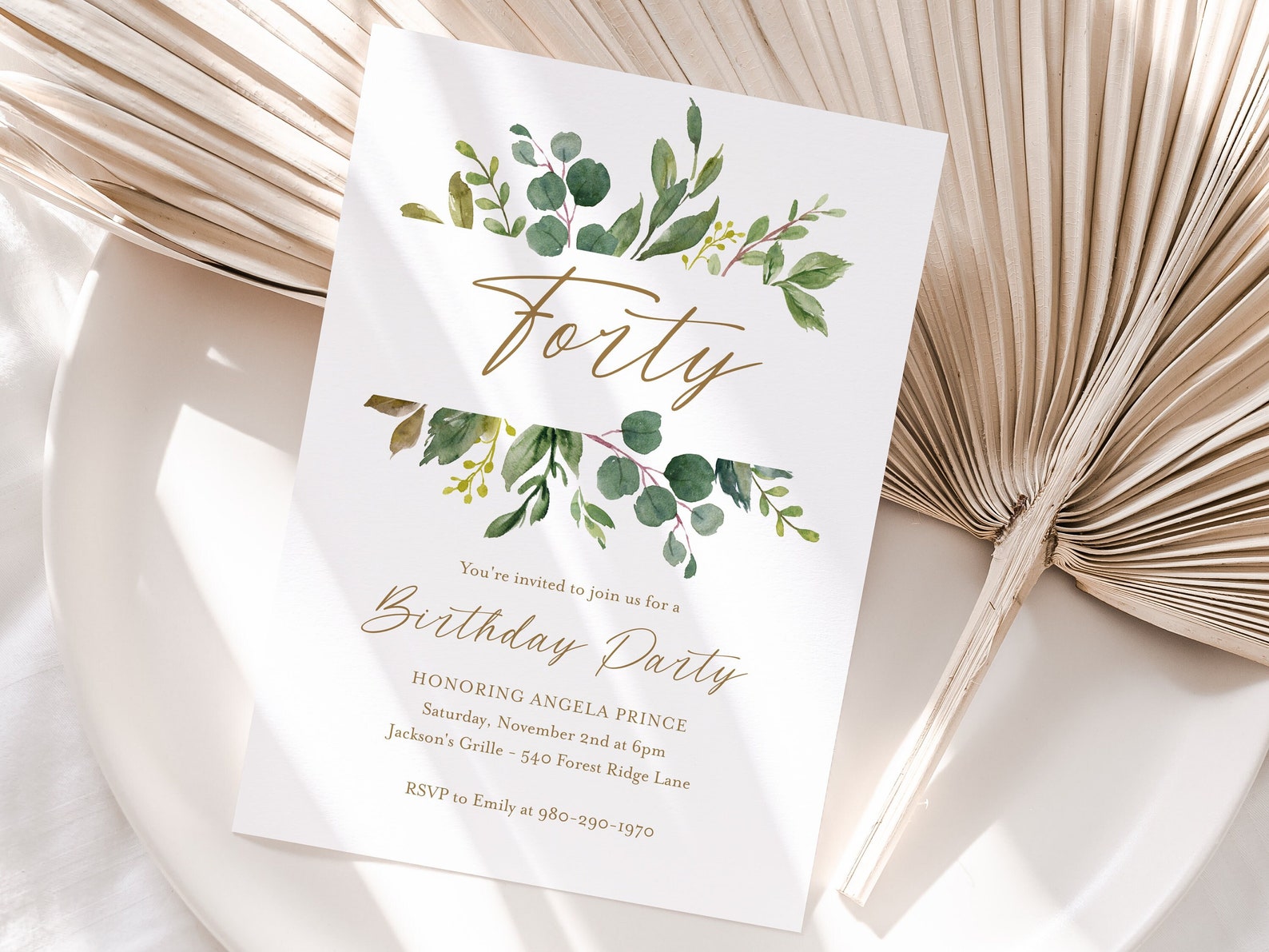 Greenery 40th Birthday Invitation Editable Printable CORJL - Etsy