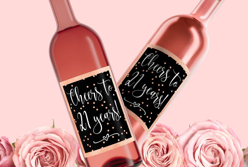 printable cheers to 21 years wine bottle labels black and etsy