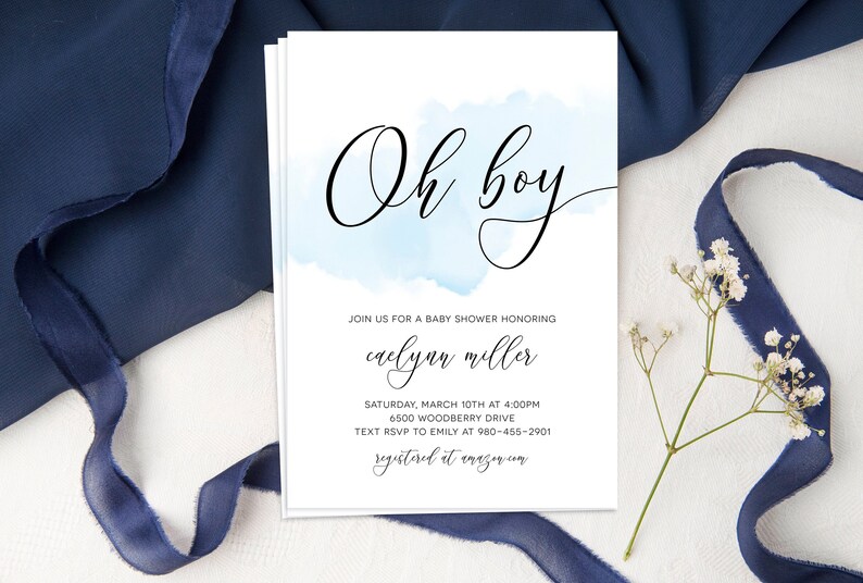Oh Boy Baby Shower Invitation 5x7 Editable Template Printable Etsy