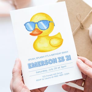 Duck Birthday Canva Invite, Pool Party, Cute Duckling, Two Year Old Party, Summer Celebration, Custom Template, Editable Invitation