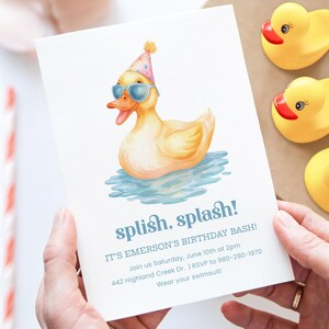 Rubber Duck Pool Party Birthday Invitation • Editable Summer Swim Party Invite for Kids • Corjl Instant Download • Water Theme