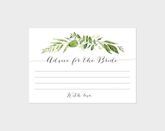 Advice for the Bride, Bridal Shower Game, Invitation Insert, Greenery, Green Wreath, Green Laurels, Botanical Natural Shower 80J