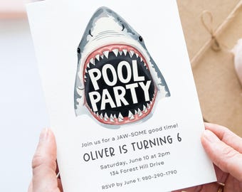 Shark Pool Party Invite Canva Template, Jawsome Birthday Invitation, Editable Summer Party Invite, Ocean Theme Party, Kid Birthday