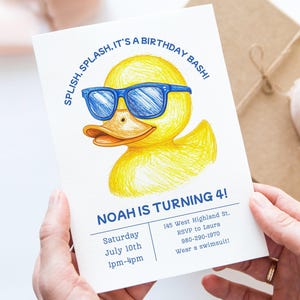 Duck Birthday Canva Invite Template, Pool Party Invitation, Summer Birthday Invite, Kids Party, Rubber Duck, Editable Template