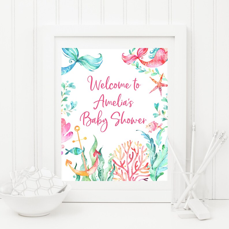 Personalized Welcome Sign Baby Shower Table Sign Sea Starfish Ocean Animals Beach Shower MER1 Mermaid 8x10 Printable Shower Decor