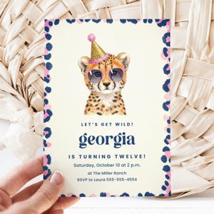 Cheetah Birthday Party Invitation, Canva Template, Wild One Invite, Girl Birthday Party, Customizable Template, Animal Theme Party