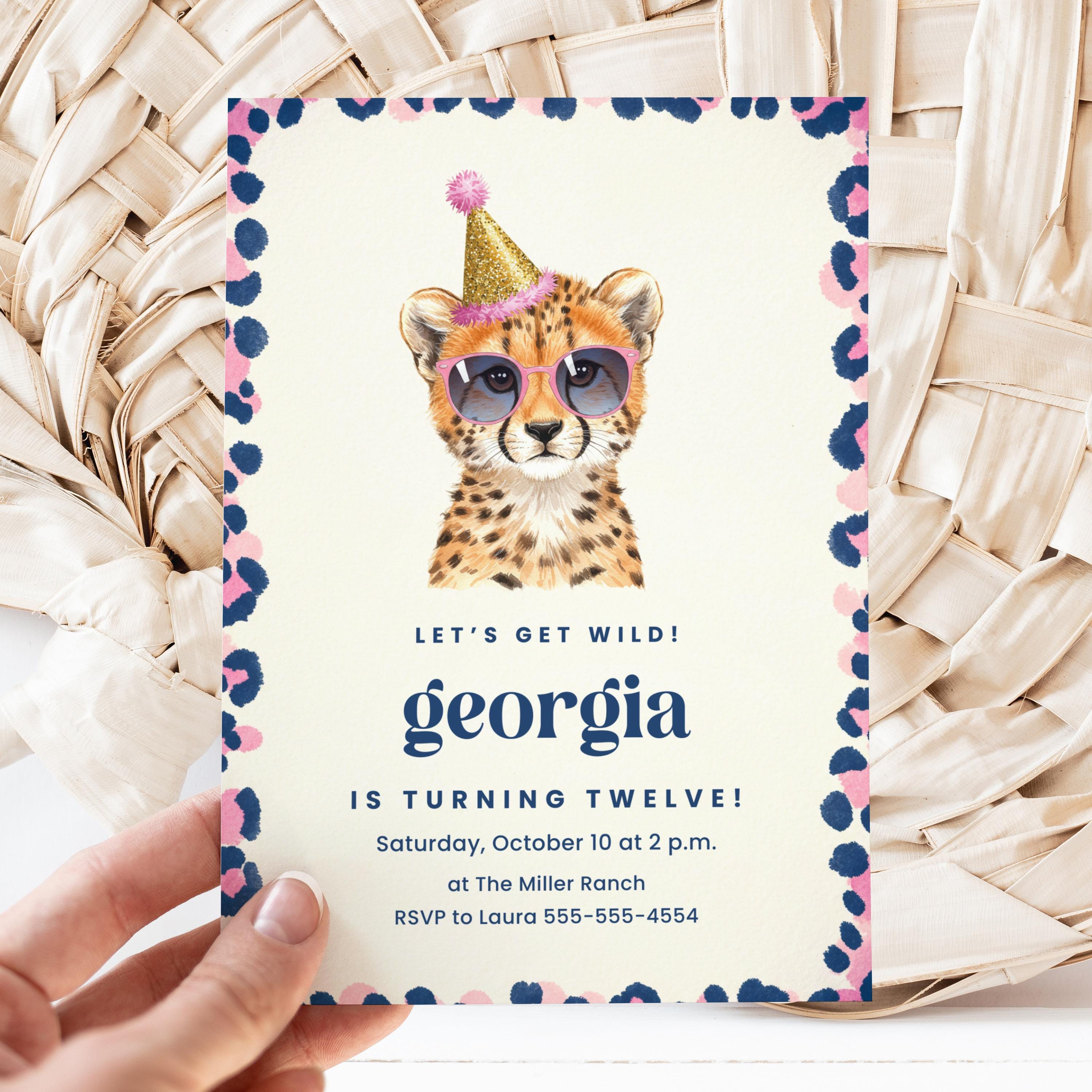 Cheetah Birthday Party Invitation, Canva Template, Wild One Invite ...
