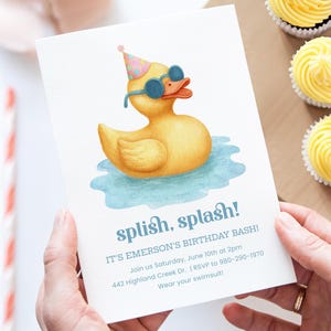 Rubber Duck Pool Party Invitation • Editable Kids Birthday Template • Summer Water Party Invite for Boy • Corjl Instant Download