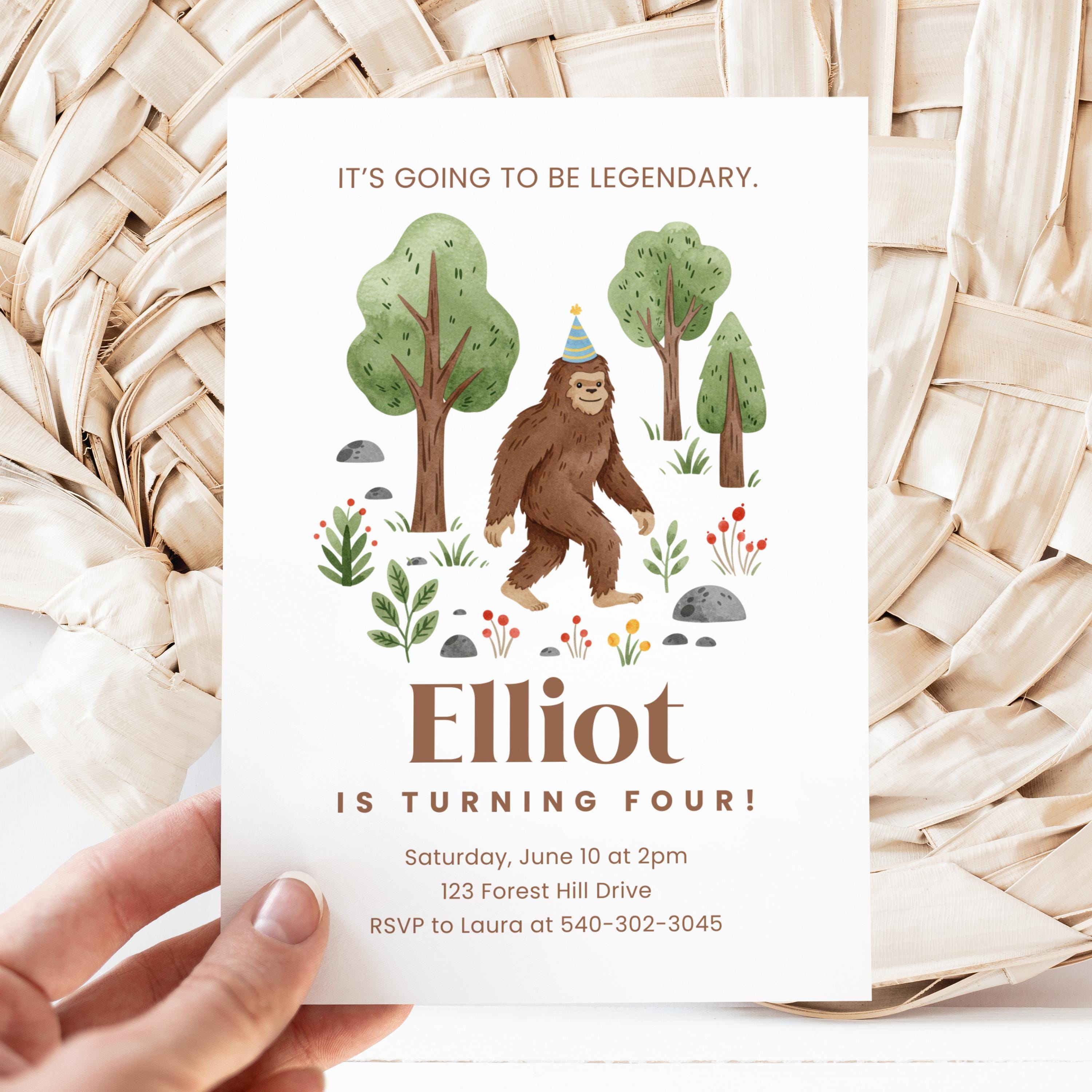 Bigfoot Birthday Canva Invite Template, Legendary Party Theme, Yeti Printable Invitation, Customizable Kids Birthday Party Invite