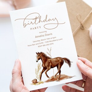 Plantilla de invitación de cumpleaños de caballo occidental imprimible cumpleaños editable invitación vaquera tema rodeo caballo cumpleaños invitación descarga digital