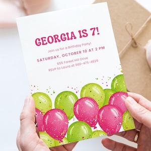 Balloon Birthday Canva Invite Template, Customizable Party Invite, Printable Birthday Invitation, Kids Birthday Party, Balloon Theme