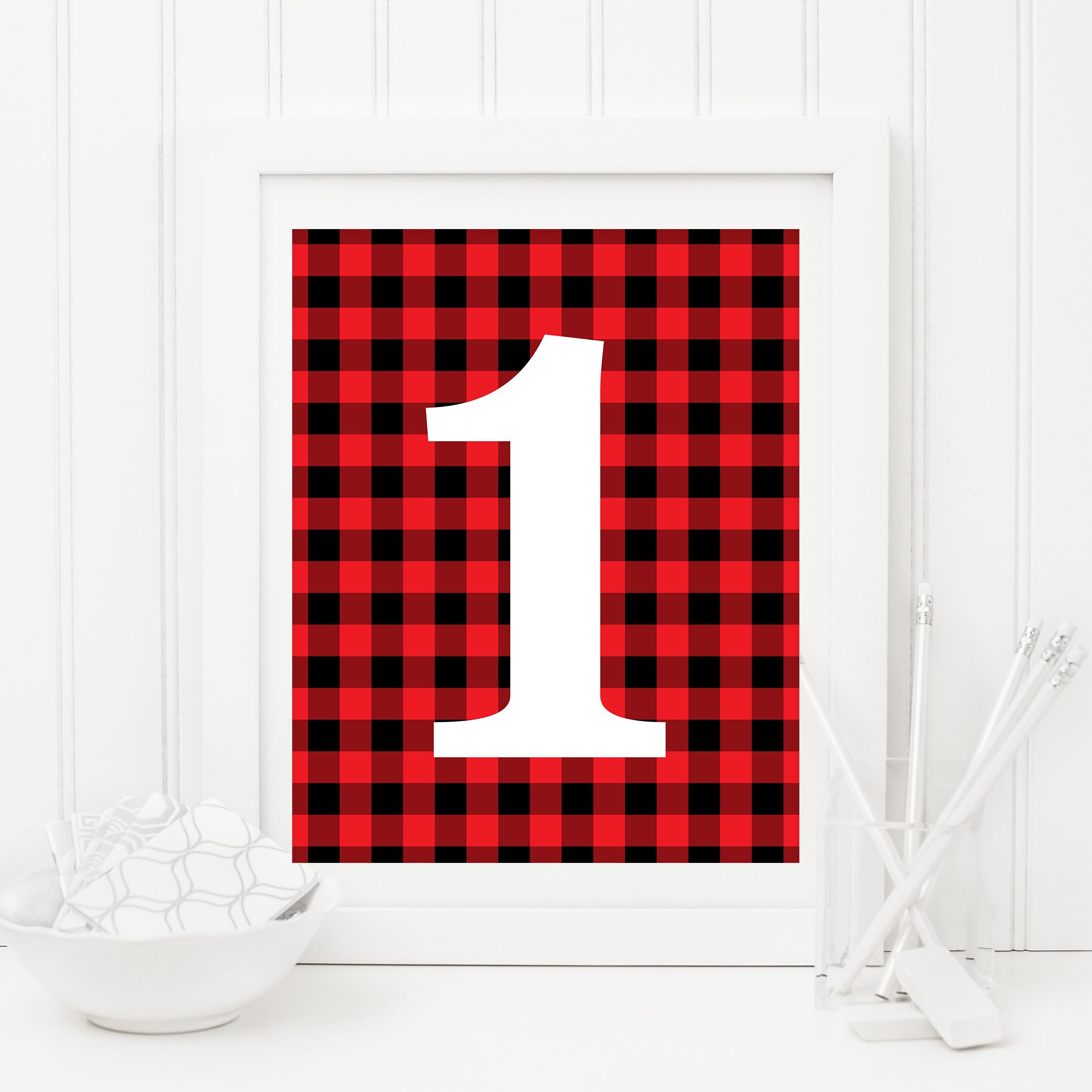 babys first birthday printable number 1 buffalo plaid etsy