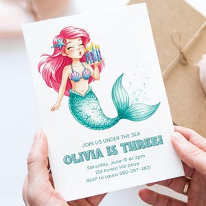 Mermaid Birthday Canva Invitation Template, Under the Sea Party Invite, Girl Birthday Invite, Customizable Digital Invitation