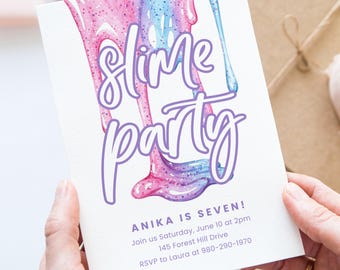 Sjabloon slijmfeestje uitnodiging, canvas bewerkbare uitnodiging, verjaardagsfeestje, kinderfeest, DIY-uitnodiging, digitale uitnodiging, afdrukbaar