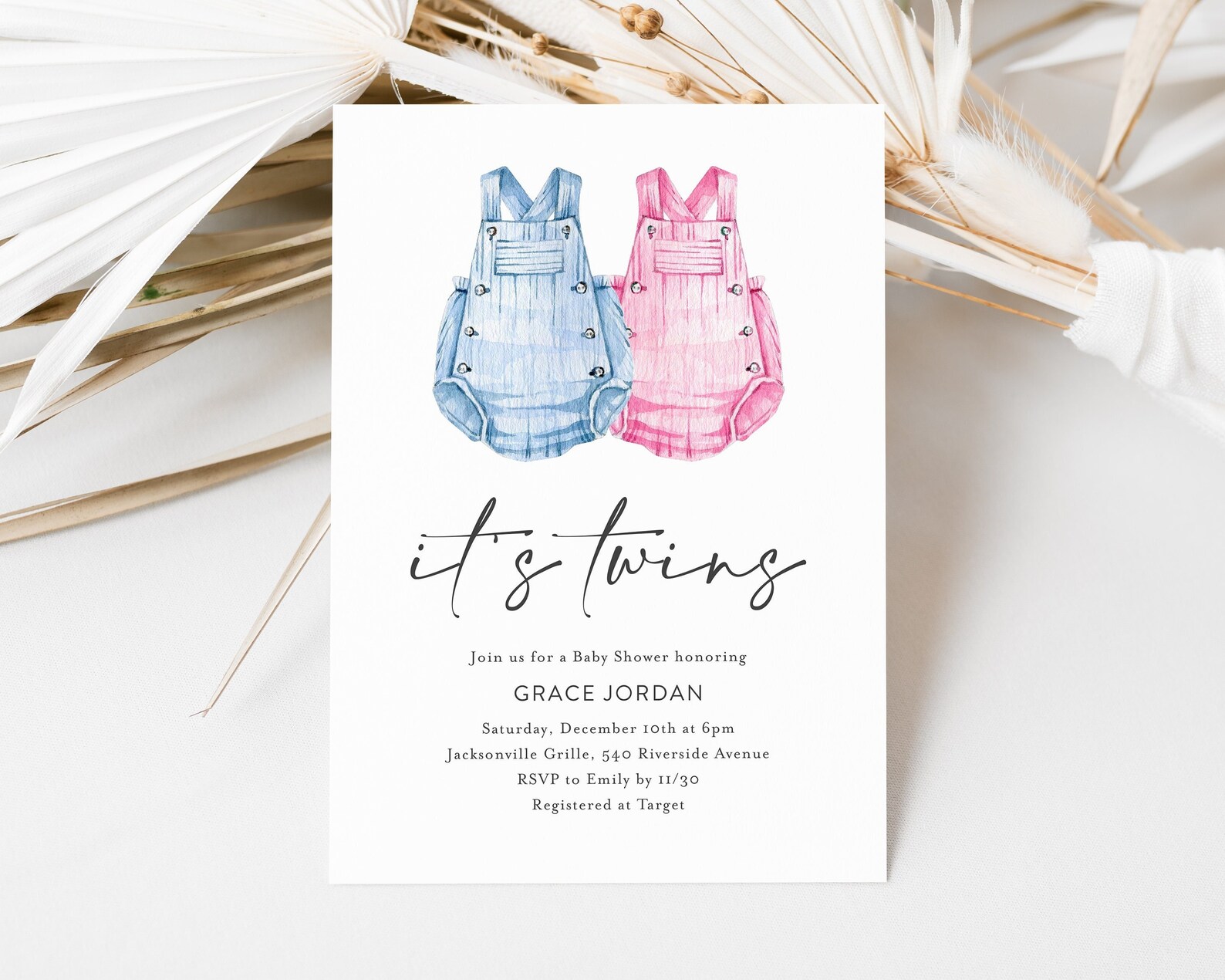 Twins Baby Shower Invitation Template Printable Editable | Etsy