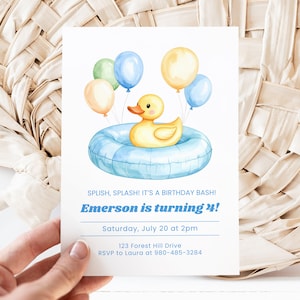 Duck Birthday Canva Invite Template, Splish Splash Party, Pool Party Invite, Rubber Duck Invitation, Editable Canva Template