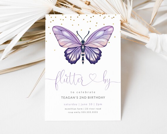 Purple Butterfly Birthday Invitation Template Editable Corjl - Etsy