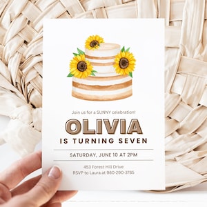 Sunflower Birthday Canva Invite Template, Sunny Celebration Invitation, Girl Birthday Invite, Printable Kids Birthday Party Invitation