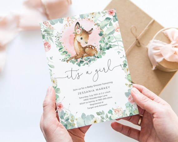 Baby Deer Baby Shower Invitation Template Printable Editable - Etsy