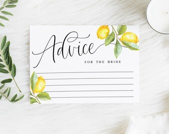 Lemon Theme, Advice for the Bride Printable Shower Advice Cards, 3.5x5 inches, Summer Bridal Shower, Wedding Shower, Fruit Theme, Game