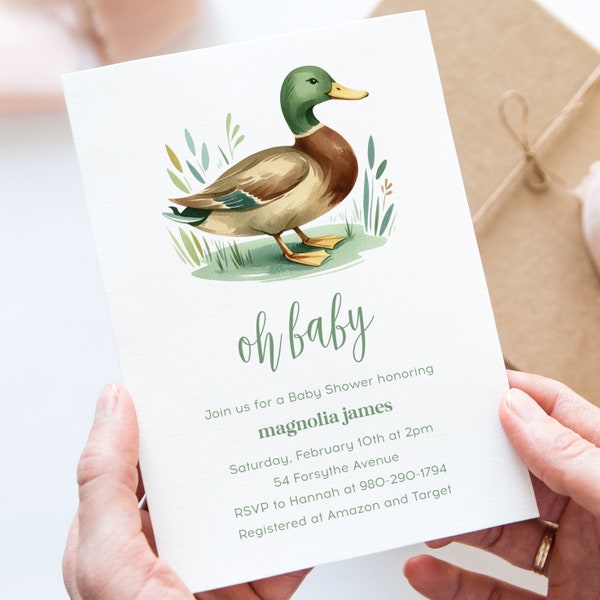 Enten-Babypartyeinladung, Stockenten-Entenjagd-Babyparty-Einladungsschablone, Enten-Babyparty, CORJL Digitale Einladungsvorlage, DIY