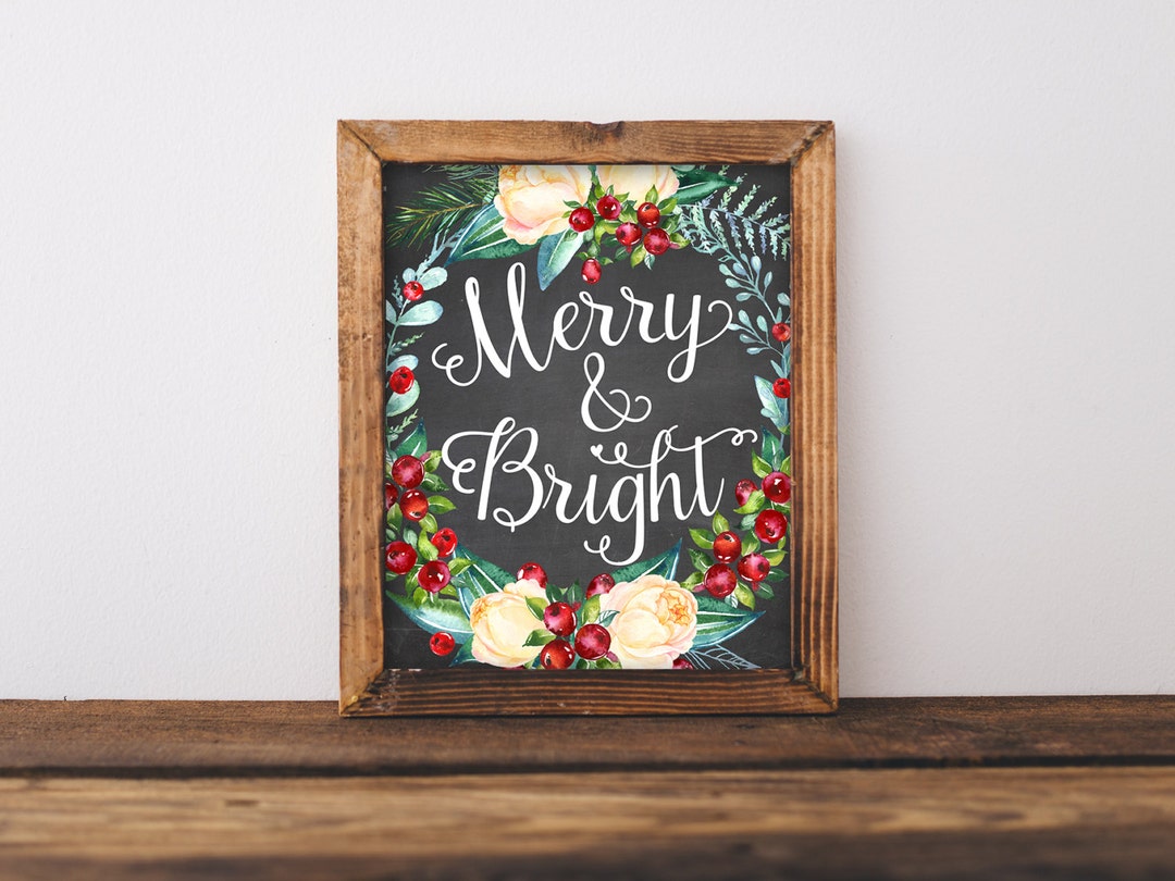 Merry and Bright Chalkboard Christmas Printable Art Print 5x7 or 8x10 ...
