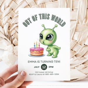 Alien Birthday Canva Invite Template, Out Of This World Party, Cute Space Theme, Customizable Printable Invitation