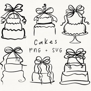 Skurrile Schleife Kuchen Clipart PNG und SVG-Dateien Brautdusche Clipart Hochzeitstorte Doodles Quirky Kuchen, Girly Kuchen Clipart-Set 6