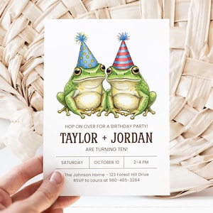 Frog Birthday Canva Invite Template, Cute Frog Party, Customizable Birthday Party, Toad Invite, Kids Birthday Party, Party Animal