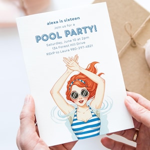 Pool Party Canva Invite Template, Summer Birthday Invitation, Girl Birthday Pool Party, Editable Canva Template, Digital Download